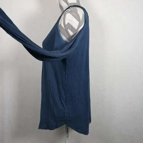 NWT Dear John Cold Shoulder Long Sleeve Top Large in Navy Blue Distressed Color - Picture 3 of 15